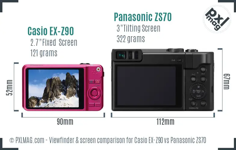 Casio EX-Z90 vs Panasonic ZS70 Screen and Viewfinder comparison