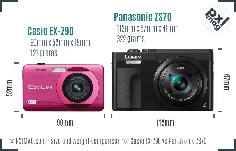 Casio EX-Z90 vs Panasonic ZS70 size comparison