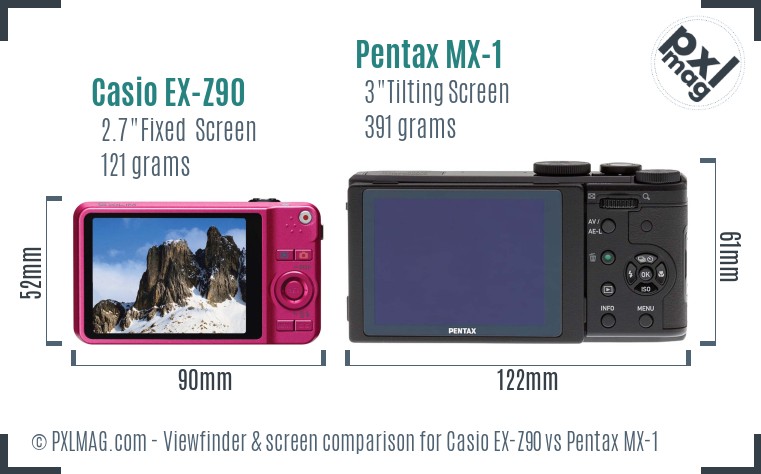 Casio EX-Z90 vs Pentax MX-1 Screen and Viewfinder comparison