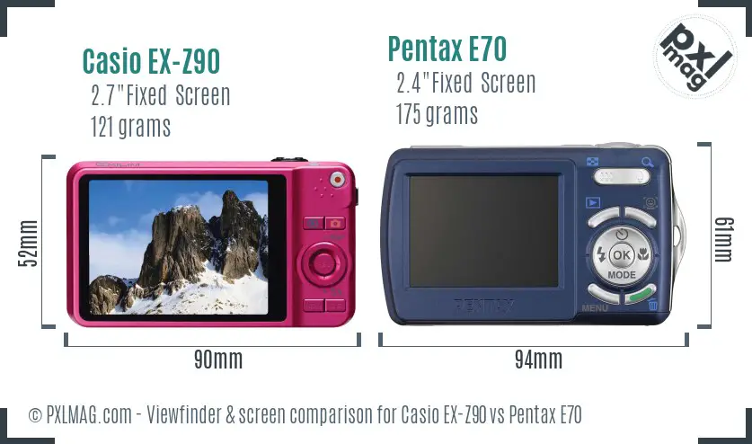 Casio EX-Z90 vs Pentax E70 Screen and Viewfinder comparison Casio EX-Z90 vs Pentax E70 Screen and Viewfinder comparison