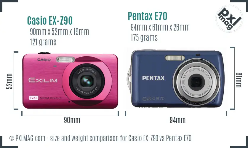 Casio EX-Z90 vs Pentax E70 size comparison Casio EX-Z90 vs Pentax E70 size comparison