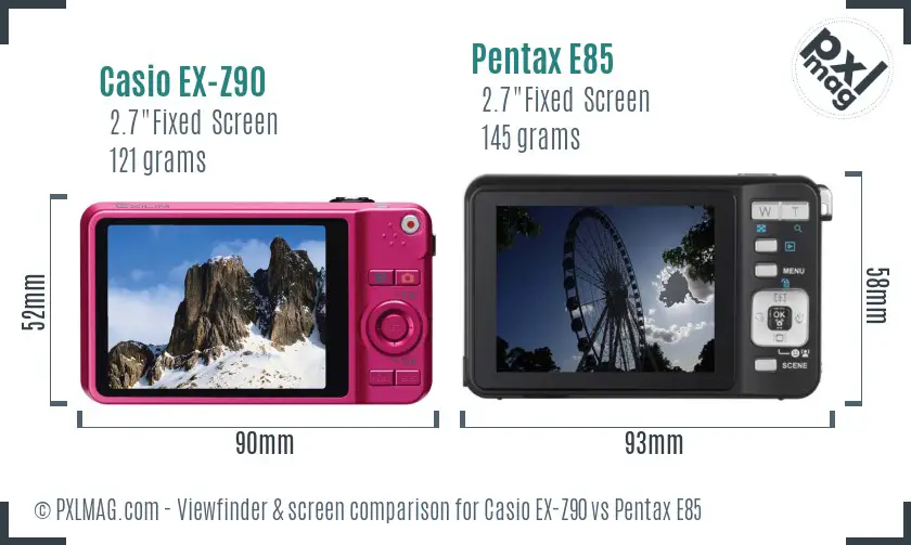 Casio EX-Z90 vs Pentax E85 Screen and Viewfinder comparison