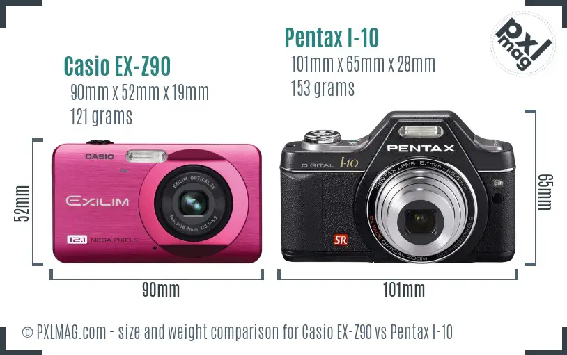 Casio EX-Z90 vs Pentax I-10 size comparison