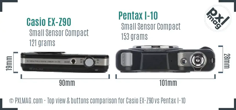 Casio EX-Z90 vs Pentax I-10 top view buttons comparison