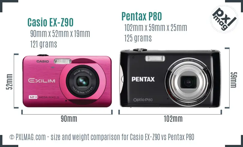 Casio EX-Z90 vs Pentax P80 size comparison Casio EX-Z90 vs Pentax P80 size comparison