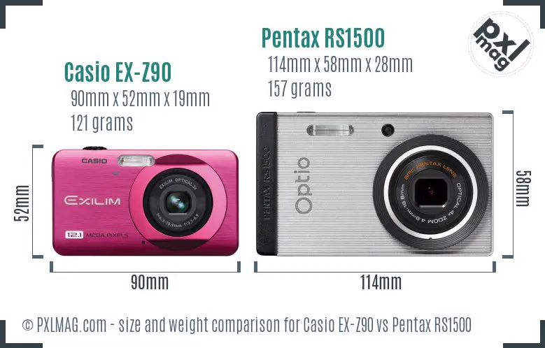 Casio EX-Z90 vs Pentax RS1500 size comparison Casio EX-Z90 vs Pentax RS1500 size comparison
