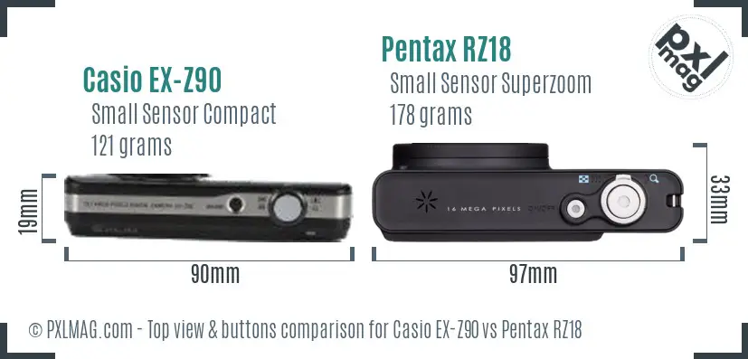 Casio EX-Z90 vs Pentax RZ18 top view buttons comparison