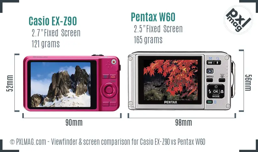 Casio EX-Z90 vs Pentax W60 Screen and Viewfinder comparison
