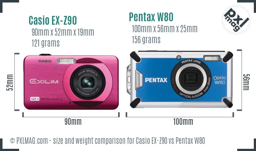 Casio EX-Z90 vs Pentax W80 size comparison Casio EX-Z90 vs Pentax W80 size comparison