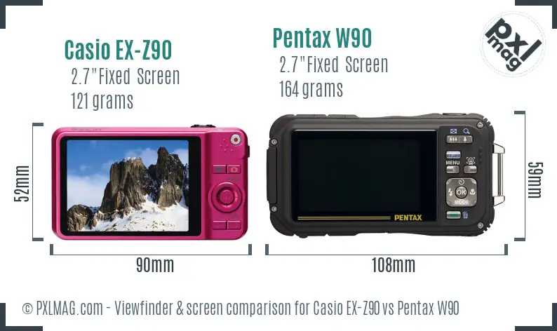 Casio EX-Z90 vs Pentax W90 Screen and Viewfinder comparison
