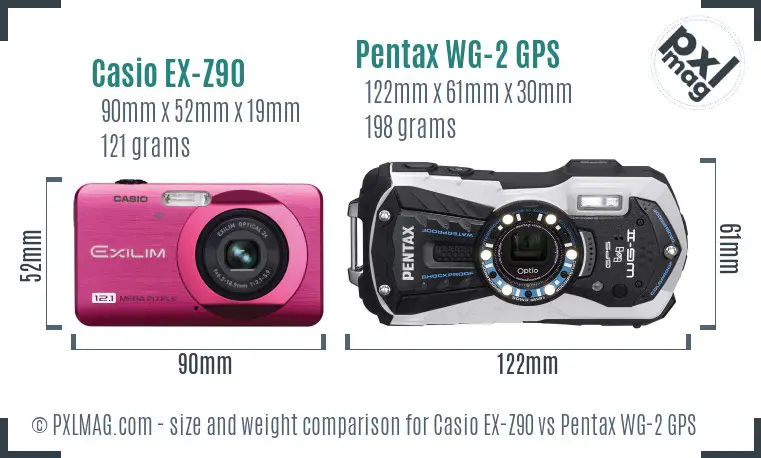 Casio EX-Z90 vs Pentax WG-2 GPS size comparison