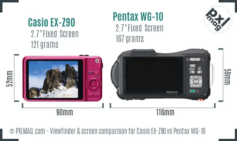 Casio EX-Z90 vs Pentax WG-10 Screen and Viewfinder comparison