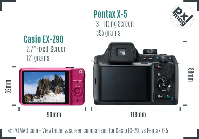 Casio EX-Z90 vs Pentax X-5 Screen and Viewfinder comparison