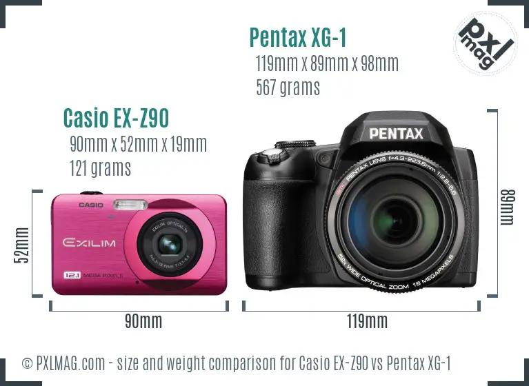Casio EX-Z90 vs Pentax XG-1 size comparison