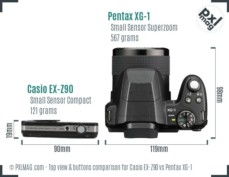 Casio EX-Z90 vs Pentax XG-1 top view buttons comparison