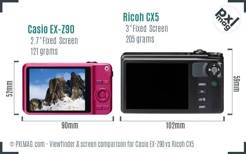Casio EX-Z90 vs Ricoh CX5 Screen and Viewfinder comparison