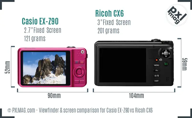 Casio EX-Z90 vs Ricoh CX6 Screen and Viewfinder comparison Casio EX-Z90 vs Ricoh CX6 Screen and Viewfinder comparison