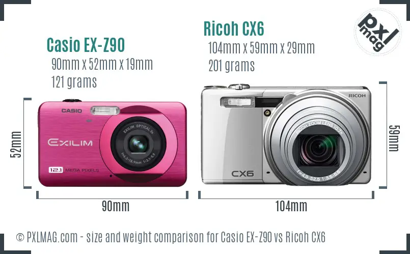 Casio EX-Z90 vs Ricoh CX6 size comparison Casio EX-Z90 vs Ricoh CX6 size comparison