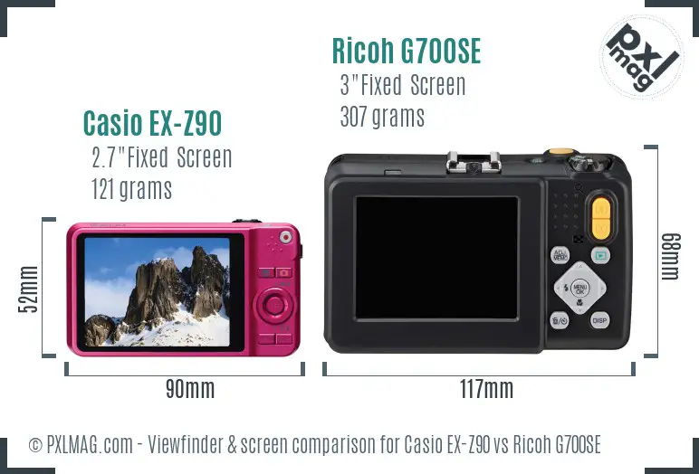 Casio EX-Z90 vs Ricoh G700SE Screen and Viewfinder comparison