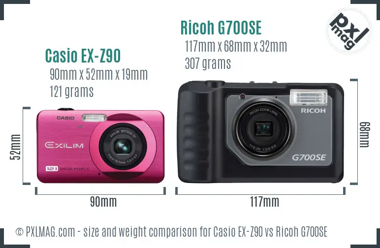 Casio EX-Z90 vs Ricoh G700SE size comparison