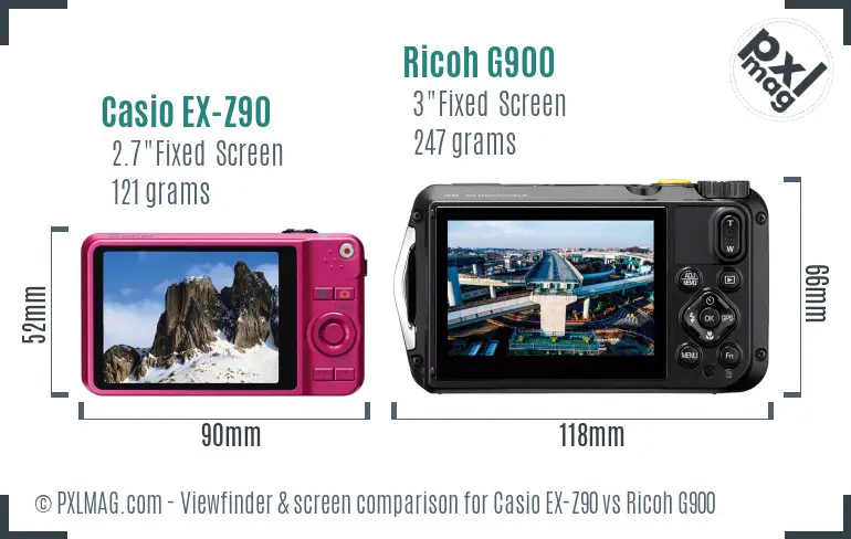 Casio EX-Z90 vs Ricoh G900 Screen and Viewfinder comparison