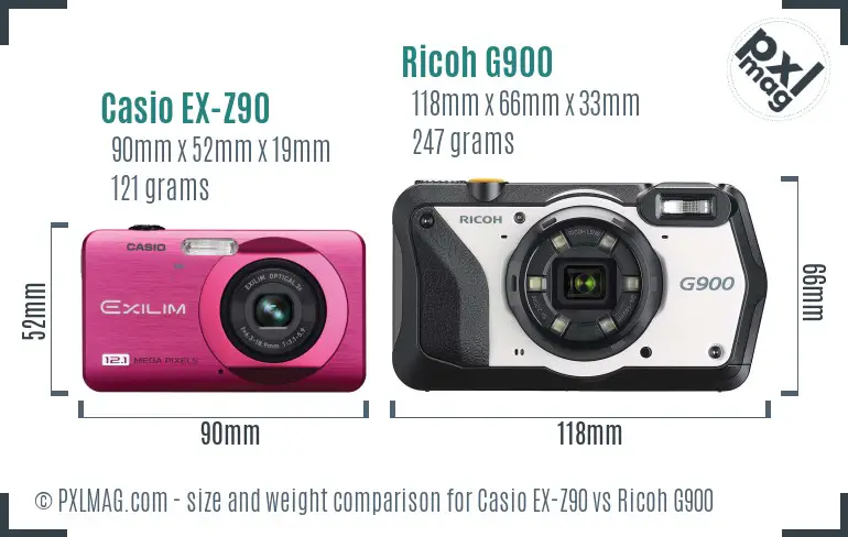 Casio EX-Z90 vs Ricoh G900 size comparison