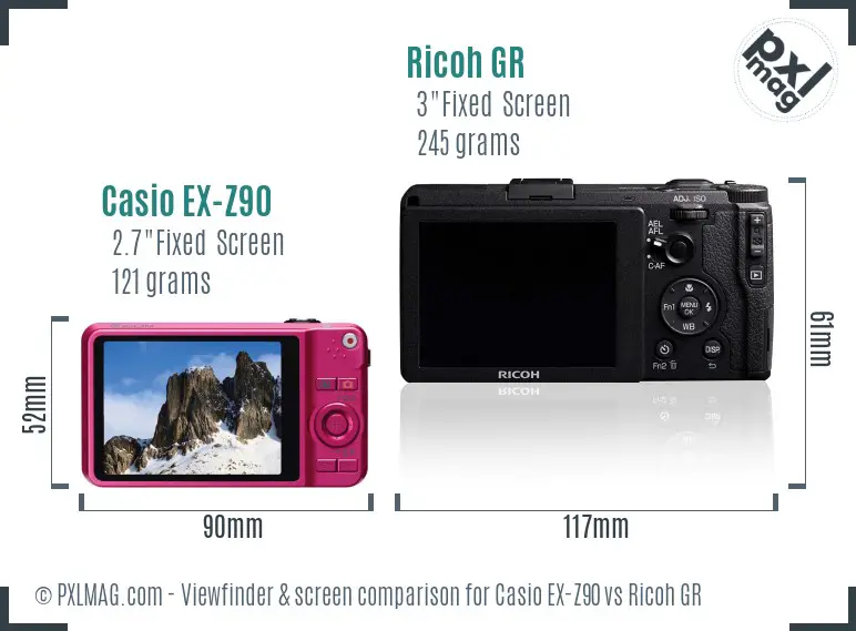 Casio EX-Z90 vs Ricoh GR Screen and Viewfinder comparison