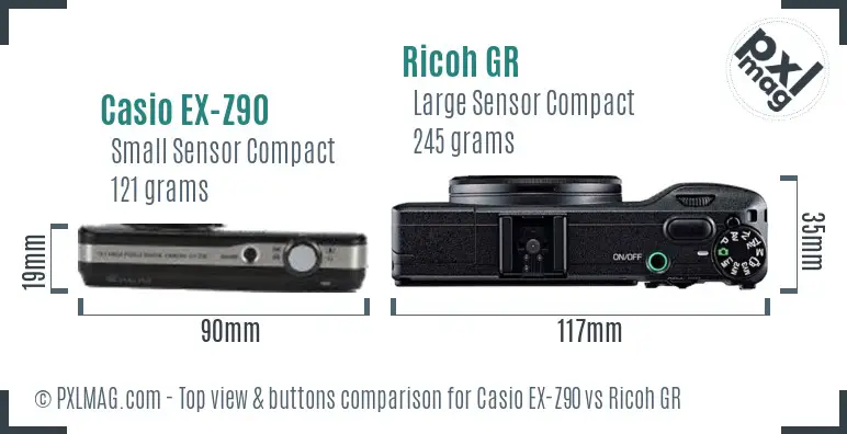 Casio EX-Z90 vs Ricoh GR top view buttons comparison