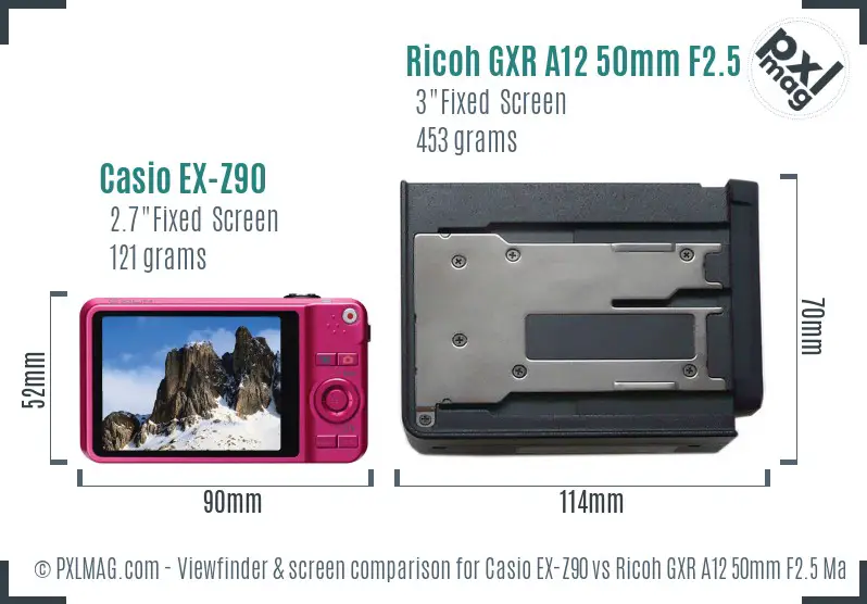 Casio EX-Z90 vs Ricoh GXR A12 50mm F2.5 Macro Screen and Viewfinder comparison