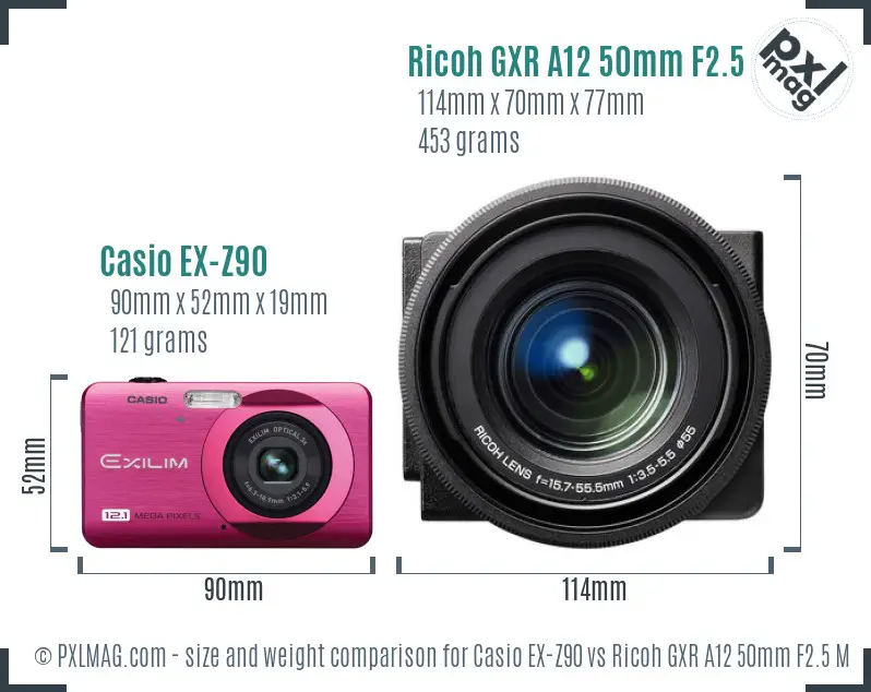 Casio EX-Z90 vs Ricoh GXR A12 50mm F2.5 Macro size comparison