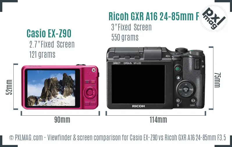 Casio EX-Z90 vs Ricoh GXR A16 24-85mm F3.5-5.5 Screen and Viewfinder comparison Casio EX-Z90 vs Ricoh GXR A16 24-85mm F3.5-5.5 Screen and Viewfinder comparison