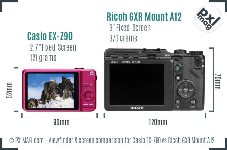 Casio EX-Z90 vs Ricoh GXR Mount A12 Screen and Viewfinder comparison