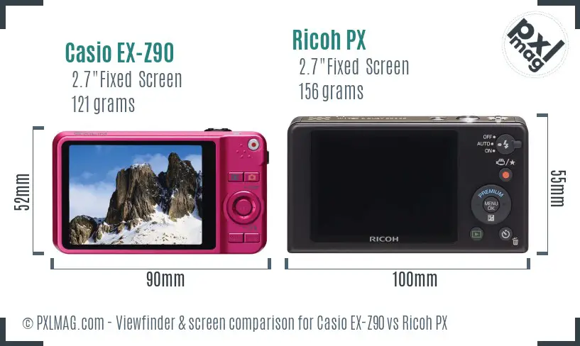 Casio EX-Z90 vs Ricoh PX Screen and Viewfinder comparison