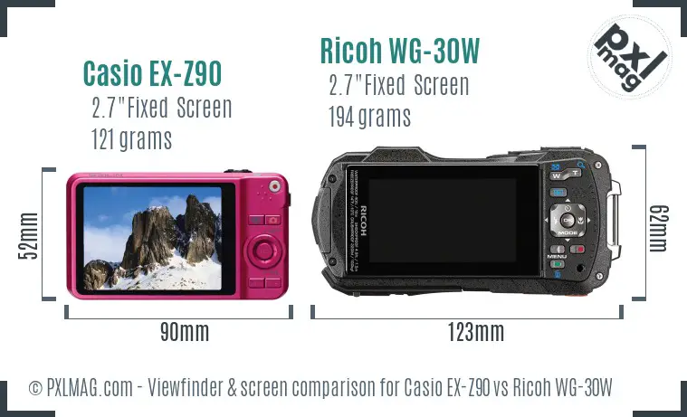 Casio EX-Z90 vs Ricoh WG-30W Screen and Viewfinder comparison