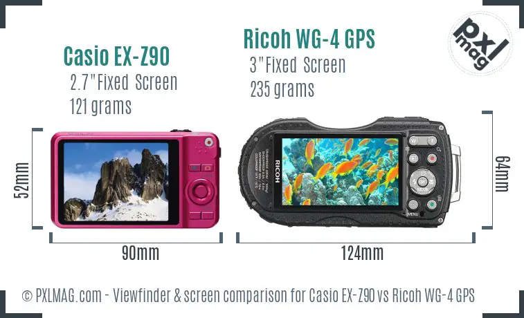 Casio EX-Z90 vs Ricoh WG-4 GPS Screen and Viewfinder comparison