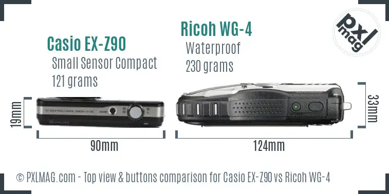 Casio EX-Z90 vs Ricoh WG-4 top view buttons comparison