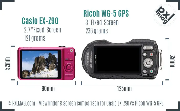 Casio EX-Z90 vs Ricoh WG-5 GPS Screen and Viewfinder comparison