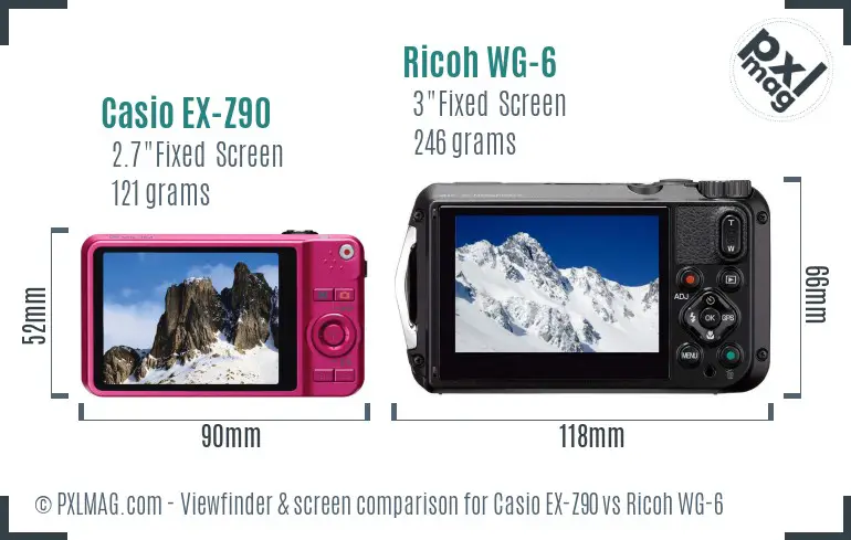 Casio EX-Z90 vs Ricoh WG-6 Screen and Viewfinder comparison