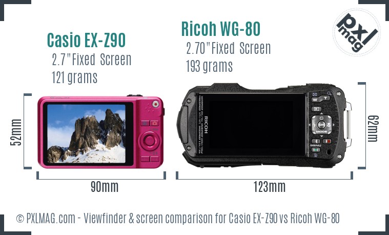 Casio EX-Z90 vs Ricoh WG-80 Screen and Viewfinder comparison