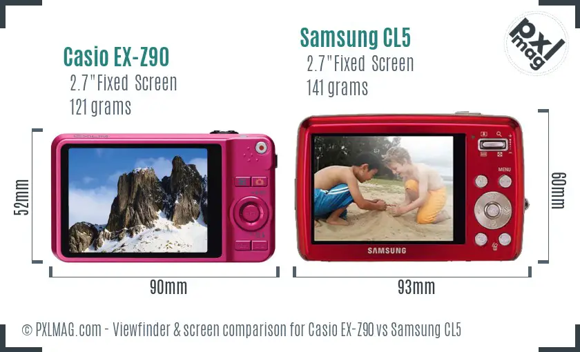 Casio EX-Z90 vs Samsung CL5 Screen and Viewfinder comparison