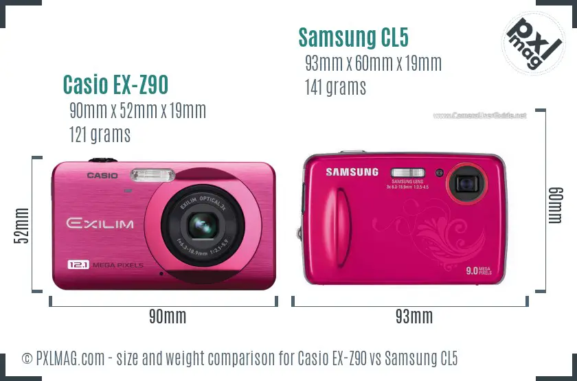 Casio EX-Z90 vs Samsung CL5 size comparison