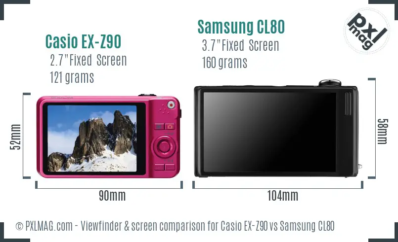 Casio EX-Z90 vs Samsung CL80 Screen and Viewfinder comparison