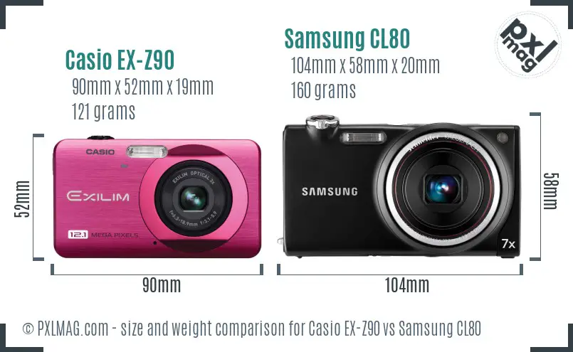 Casio EX-Z90 vs Samsung CL80 size comparison