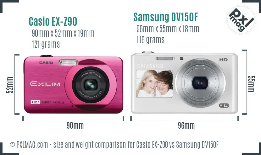 Casio EX-Z90 vs Samsung DV150F size comparison