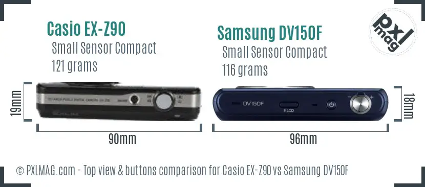 Casio EX-Z90 vs Samsung DV150F top view buttons comparison