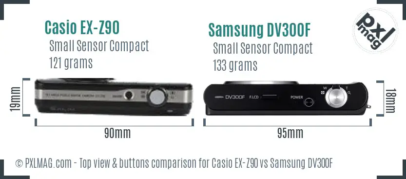 Casio EX-Z90 vs Samsung DV300F top view buttons comparison