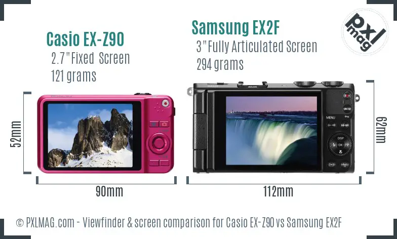 Casio EX-Z90 vs Samsung EX2F Screen and Viewfinder comparison