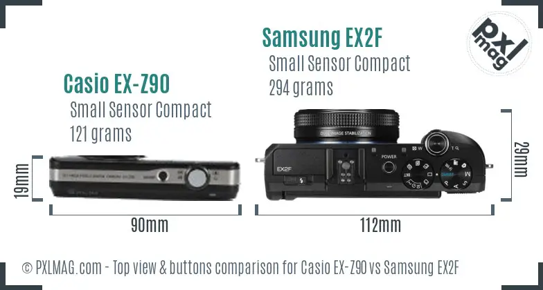 Casio EX-Z90 vs Samsung EX2F top view buttons comparison