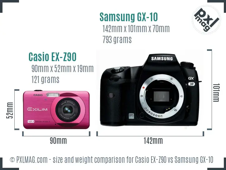 Casio EX-Z90 vs Samsung GX-10 size comparison