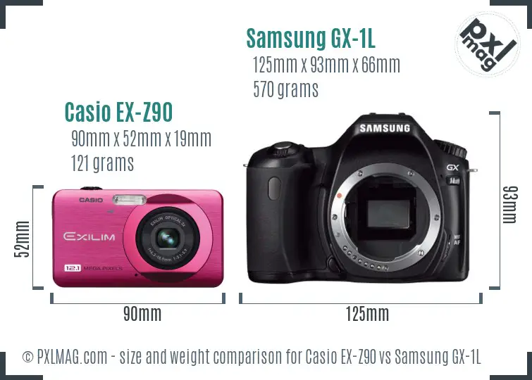 Casio EX-Z90 vs Samsung GX-1L size comparison Casio EX-Z90 vs Samsung GX-1L size comparison